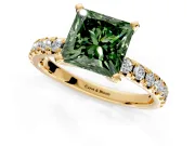 Solitaire Engagement Ring Setting for Fancy Green Princess Cut Center with Large Accents and Prong Head in Yellow Gold