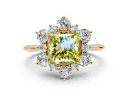 Small-Accent Cluster Halo Engagement Ring Setting for Fancy Yellow Princess Cut Center with Plain Band and Prong Head in Yellow Gold