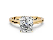 Solitaire Engagement Ring Setting for Radiant Cut Center with Narrow Cathedral Band and Prong Head in Yellow Gold