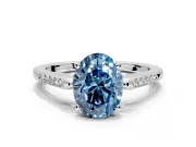 Solitaire Engagement Ring Setting for Fancy Blue Oval Center with Channel Accents and Prong Head in Sterling Silver