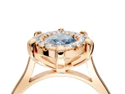 Single Halo Engagement Ring Setting for Fancy Blue Marquise Center with Corner Claws, Plain Band and Prong Head in Rose Gold