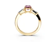 3 Stone Engagement Ring Setting for Fancy Pink Emerald Cut Center with Baguette Accents and Prong Head in Yellow Gold