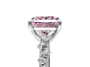 Solitaire Engagement Ring Setting for Fancy Pink Princess Cut Center with Trailing Leaf Accent Band and Prong Head in Sterling Silver