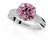 Solitaire Engagement Ring Setting for Fancy Pink Round Cut Center with Princess Cut Channel Band and Prong Head in White Gold