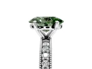 Milgrain Pave Engagement Ring Setting for Fancy Green Oval Center with Accent Band and Prong Head in White Gold