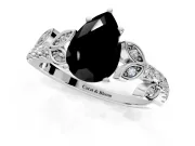 Leaf Motif Engagement Ring Setting for Fancy Black Pear-Shaped Center with Pave Band and Prong Head in Platinum