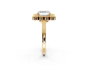 Cluster Halo Engagement Ring Setting for Asscher Cut Center with Milgrain Bezel Accents and Prong Head in Yellow Gold
