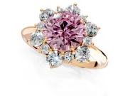 Small-Accent Cluster Halo Engagement Ring Setting for Fancy Pink Round Cut Center with Plain Band and Prong Head in Rose Gold