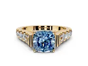 Solitaire Engagement Ring Setting for Fancy Blue Cushion Cut Center with Pave Cathedral Shoulders and Prong Head in Yellow Gold