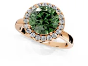 Halo Engagement Ring Setting for Fancy Green Round Cut Center with Thin Plain Band and Prong Head in Rose Gold