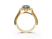 Milgrain Halo Engagement Ring Setting for Fancy Blue Princess Cut Center with Bezel Point Accents and Prong Head in Yellow Gold