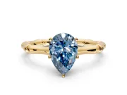 Solitaire Engagement Ring Setting for Fancy Blue Pear-Shaped Center with Bamboo Band and Prong Head in Yellow Gold