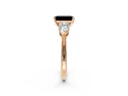 3 Stone Engagement Ring Setting for Fancy Black Emerald Cut Center with Large Pear-Shaped Accents and Prong Head in Rose Gold