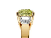 3 Stone Engagement Ring Setting for Fancy Yellow Cushion Cut Center with Matching Side Accents and Prong Head in Yellow Gold