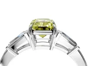3 Stone Engagement Ring Setting for Fancy Yellow Emerald Cut Center with Baguette Accents and Prong Head in Platinum