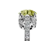 Cathedral Engagement Ring Setting for Fancy Yellow Round Cut Center with Antique-Style Pave Band and Prong Head in Platinum