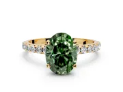 Solitaire Engagement Ring Setting for Fancy Green Oval Center with Micro Pave Band and Prong Head in Yellow Gold