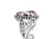Halo Engagement Ring Setting for Fancy Pink Pear-Shaped Center with Leaf Motif Split Shank and Prong Head in Sterling Silver