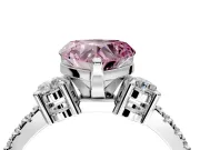 3 Stone Engagement Ring Setting for Fancy Pink Heart-Shaped Center with Round Cut Side Accents and Prong Head in Sterling Silver