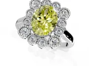 Cluster Halo Engagement Ring Setting for Fancy Yellow Oval Center with Milgrain Bezel Accents and Prong Head in Sterling Silver