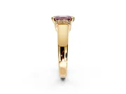 Solitaire Engagement Ring Setting for Fancy Pink Emerald Cut Center with Wide Band, Pave Collar and Prong Head in Yellow Gold