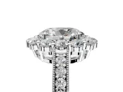 Halo Engagement Ring Setting for Oval Center with Milgrain Channel Band and Prong Head in Platinum