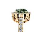 Halo Engagement Ring Setting for Fancy Green Round Cut Center with Heart-Shaped Openwork, Pave Band and Prong Head in Yellow Gold