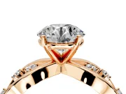 Solitaire Engagement Ring Setting for Round Cut Center with Criss-Cross Accent Band and Prong Head in Rose Gold