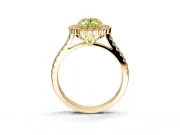 Milgrain Floral Halo Engagement Ring Setting for Fancy Yellow Oval Center with Pave Band and Prong Head in Yellow Gold
