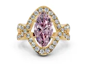 Halo Engagement Ring Setting for Fancy Pink Marquise Center with Pave Infinity Twist Band and Prong Head in Yellow Gold