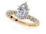 Solitaire Engagement Ring Setting for Pear-Shaped Center with Large Accents and Prong Head in Yellow Gold