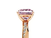 Side Accent Engagement Ring Setting for Fancy Pink Princess Cut Center with Accent Shoulders and Prong Head in Rose Gold