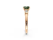 3 Stone Engagement Ring Setting for Fancy Green Cushion Cut Center with Wide Plain Band and Prong Head in Rose Gold