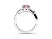 3 Stone Engagement Ring Setting for Fancy Pink Cushion Cut Center with Baguette Accents and Prong Head in White Gold