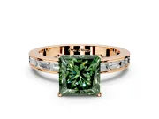 Solitaire Engagement Ring Setting for Fancy Green Princess Cut Center with Channel Baguette Band and Prong Head in Rose Gold