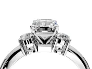 3 Stone Engagement Ring Setting for Emerald Cut Center with Wide Plain Band and Prong Head in Platinum
