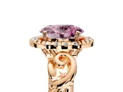 Halo Engagement Ring Setting for Fancy Pink Oval Center with Open Scroll Shoulders and Prong Head in Rose Gold