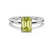 Low-Set Solitaire Engagement Ring Setting for Fancy Yellow Emerald Cut Center with Thin Plain Band and Prong Head in White Gold