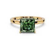 Solitaire Engagement Ring Setting for Fancy Green Princess Cut Center with Thin Rounded Plain Band and Prong Head in Yellow Gold