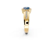 Halo Engagement Ring Setting for Fancy Blue Cushion Cut Center with Wide Band, Inlaid Accent Row and Prong Head in Yellow Gold