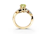 Halo Engagement Ring Setting for Fancy Yellow Cushion Cut Center with Marquise and Pave Bypass Band and Prong Head in Yellow Gold