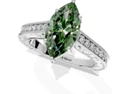 Solitaire Engagement Ring Setting for Fancy Green Marquise Center with Engraved Pave Band and Prong Head in Platinum