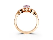 Leaf Engagement Ring Setting for Fancy Pink Pear-Shaped Center with Milgrain Accent Band and Prong Head in Rose Gold