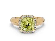 Halo Engagement Ring Setting for Fancy Yellow Cushion Cut Center with Knife Ridge Cathedral Band and Prong Head in Yellow Gold