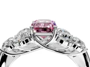 Cluster Engagement Ring Setting for Fancy Pink Emerald Cut Center with Round Cut Accent Frame and Prong Head in Platinum