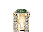 Halo Engagement Ring Setting for Fancy Green Cushion Cut Center with Wide-Open Pave Split Shank and Prong Head in Yellow Gold
