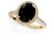 Halo Engagement Ring Setting for Fancy Black Oval Center with Pave Accents, Heart Basket and Prong Head in Yellow Gold