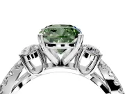 3 Stone Engagement Ring Setting for Fancy Green Cushion Cut Center with Pave Split Shank and Prong Head in Sterling Silver