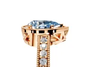 Milgrain Halo Engagement Ring Setting for Fancy Blue Pear-Shaped Center with Wide Pave Band and Prong Head in Rose Gold