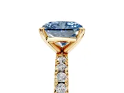 Solitaire Engagement Ring Setting for Fancy Blue Radiant Cut Center with Fine Pave Band and Claw Prong Head in Yellow Gold